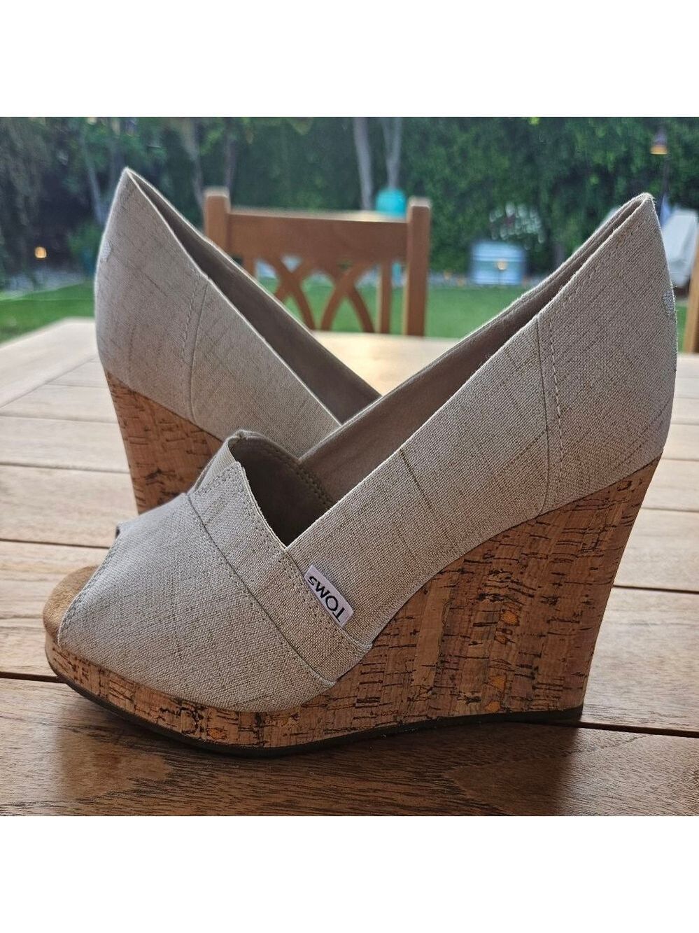 TOMS Classic Espadrille Wedge Natural Crosshatch Jacquard Women's Size 10